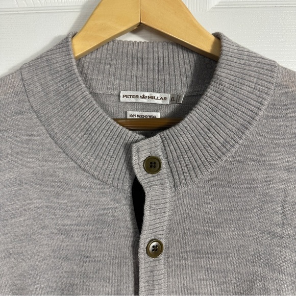 Peter Millar sz. XL 100% merino wool cardigan sweater, elbow patches, fall - Picture 10 of 12